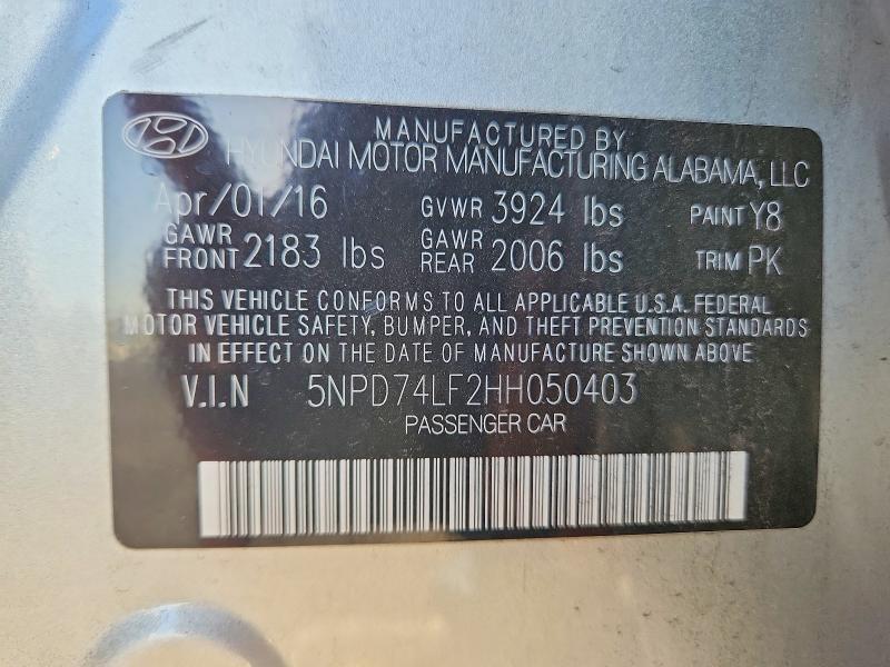Aukcja sprzedaży 2017 Hyundai Elantra, vin: 5NPD74LF2HH050403, numer aukcji: 52325916