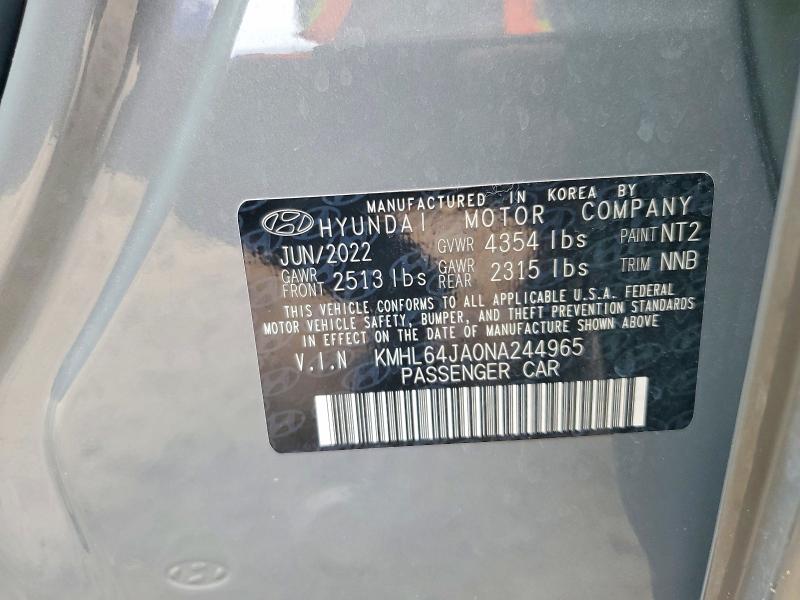 52837676 :رقم المزاد ، KMHL64JA0NA244965 vin ، 2022 Hyundai Sonata مزاد بيع