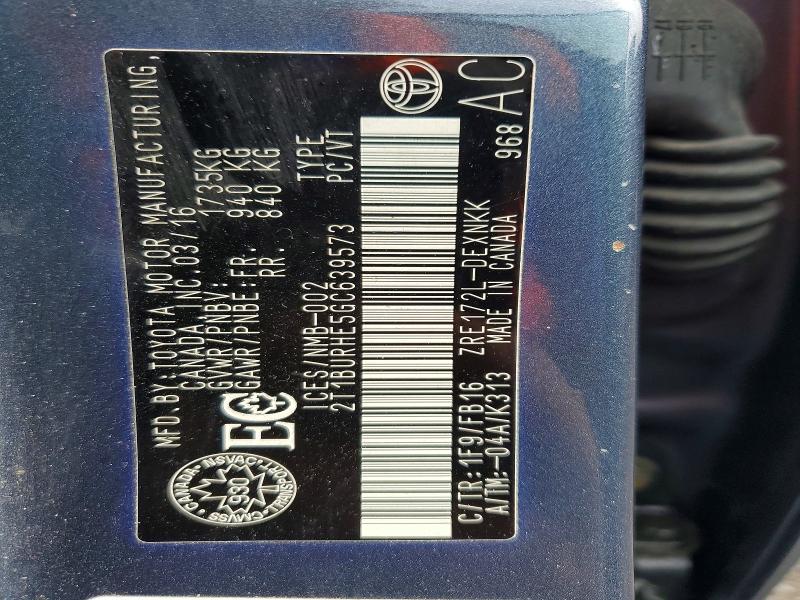 54983226 :رقم المزاد ، 2T1BURHE5GC639573 vin ، 2016 Toyota Corolla مزاد بيع
