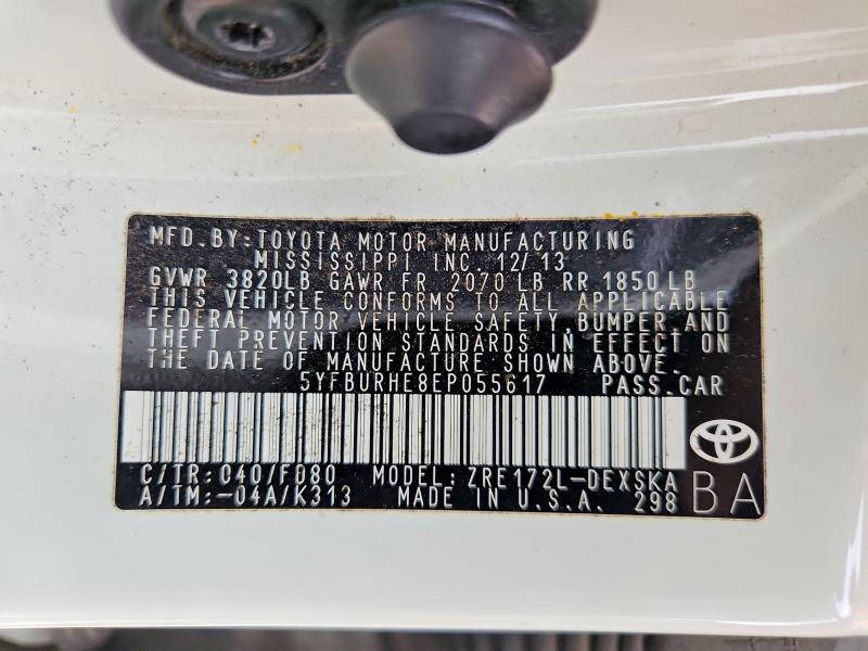 54428706 :رقم المزاد ، 5YFBURHE8EP055617 vin ، 2014 Toyota Corolla مزاد بيع