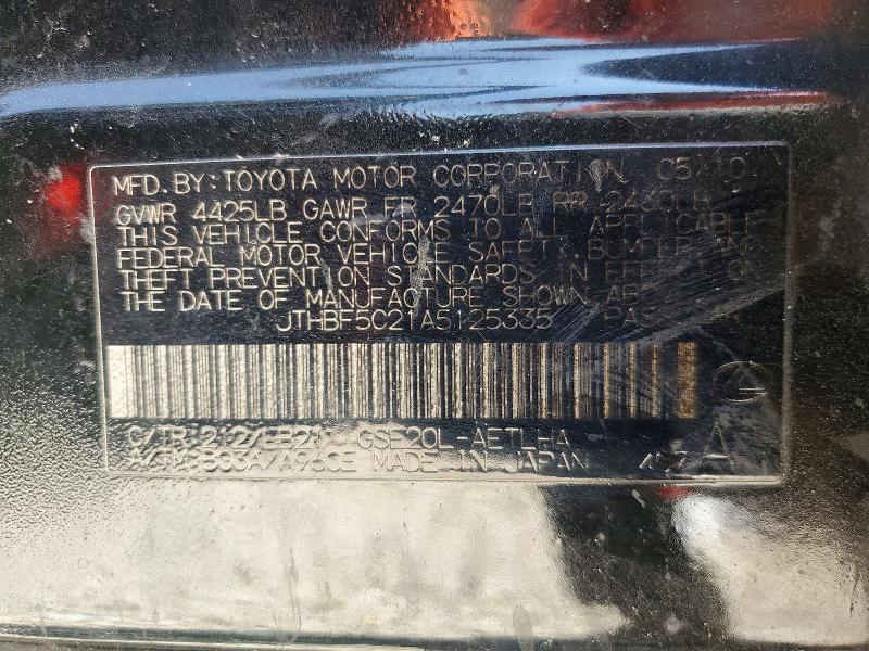 52049306 :رقم المزاد ، JTHBF5C21A5125335 vin ، 2010 Lexus Is مزاد بيع