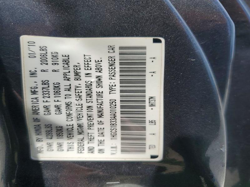 55362816 :رقم المزاد ، 1HGCS1B33AA010250 vin ، 2010 Honda Accord مزاد بيع