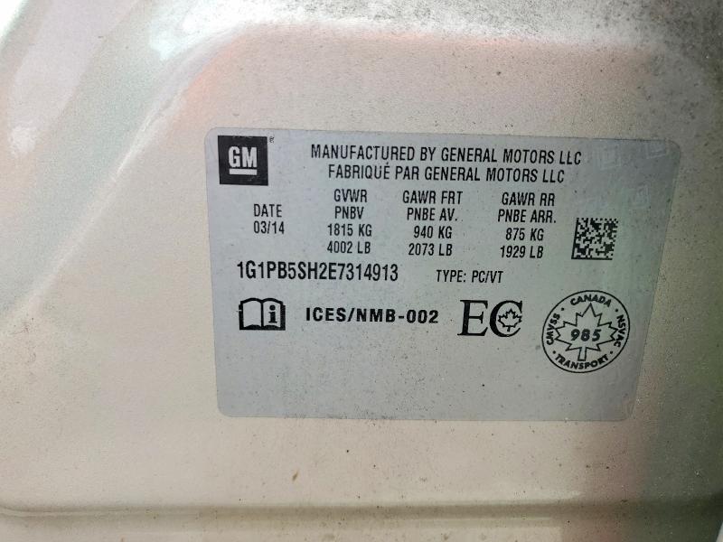 52940216 :رقم المزاد ، 1G1PB5SH2E7314913 vin ، 2014 Chevrolet Cruze مزاد بيع