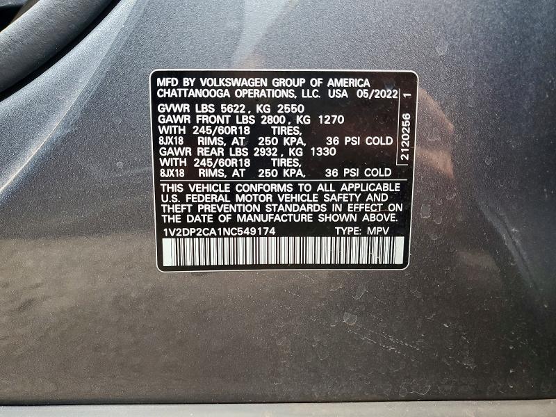 Aukcja sprzedaży 2022 Volkswagen Atlas, vin: 1V2DP2CA1NC549174, numer aukcji: 53846236