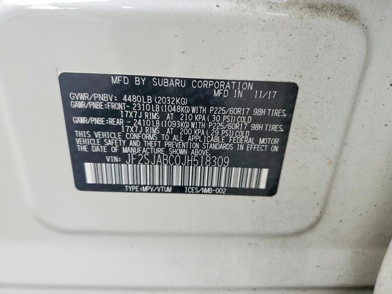Aukcja sprzedaży 2018 Subaru Forester, vin: JF2SJABC0JH518309, numer aukcji: 53777116