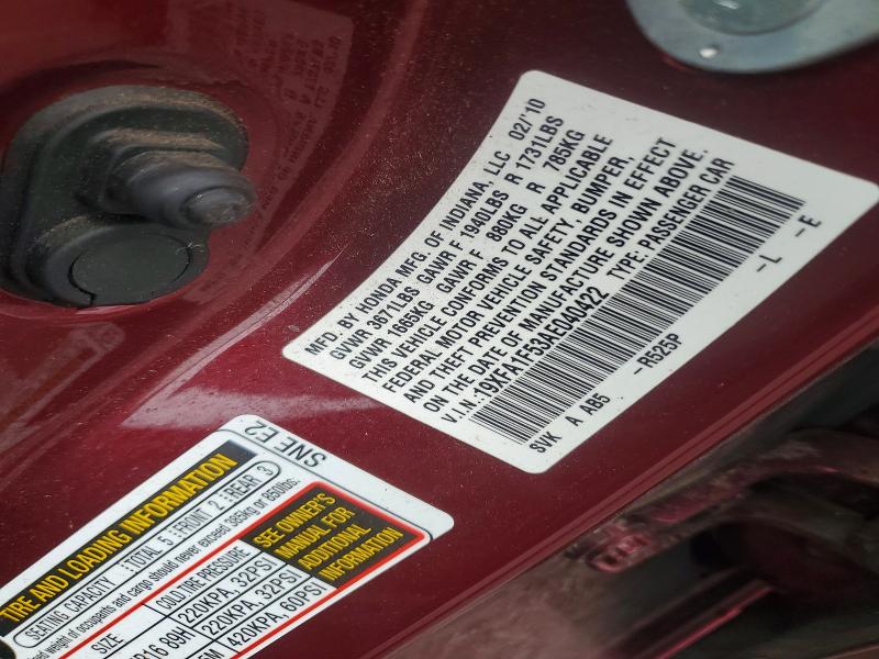 54824836 :رقم المزاد ، 19XFA1F53AE040422 vin ، 2010 Honda Civic مزاد بيع