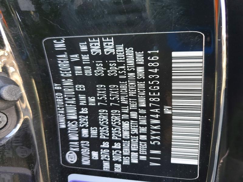2014 Kia Sorento მანქანა იყიდება აუქციონზე, vin: 5XYKW4A78EG534861, აუქციონის ნომერი: 52935926