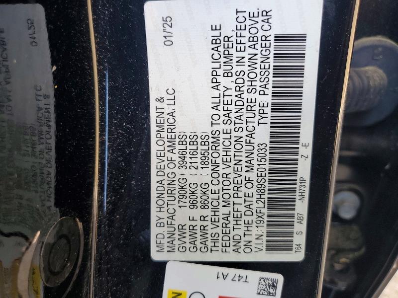 54430956 :رقم المزاد ، 19XFL2H89SE015033 vin ، 2025 Honda Civic مزاد بيع