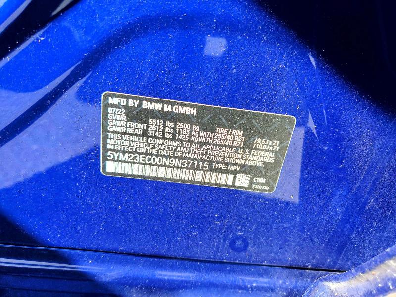Aukcja sprzedaży 2022 Bmw X4, vin: 5YM23EC00N9N37115, numer aukcji: 53062406