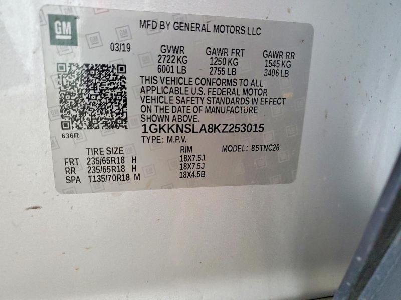Продажа на аукционе авто 2019 Gmc Acadia, vin: 1GKKNSLA8KZ253015, номер лота: 53897956