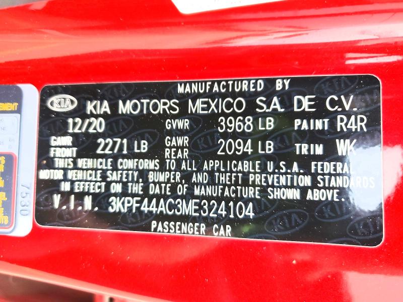 Aukcja sprzedaży 2021 Kia Forte, vin: 3KPF44AC3ME324104, numer aukcji: 53249446