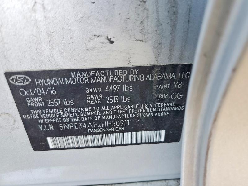 2017 Hyundai Sonata მანქანა იყიდება აუქციონზე, vin: 5NPE34AF2HH509111, აუქციონის ნომერი: 54000626