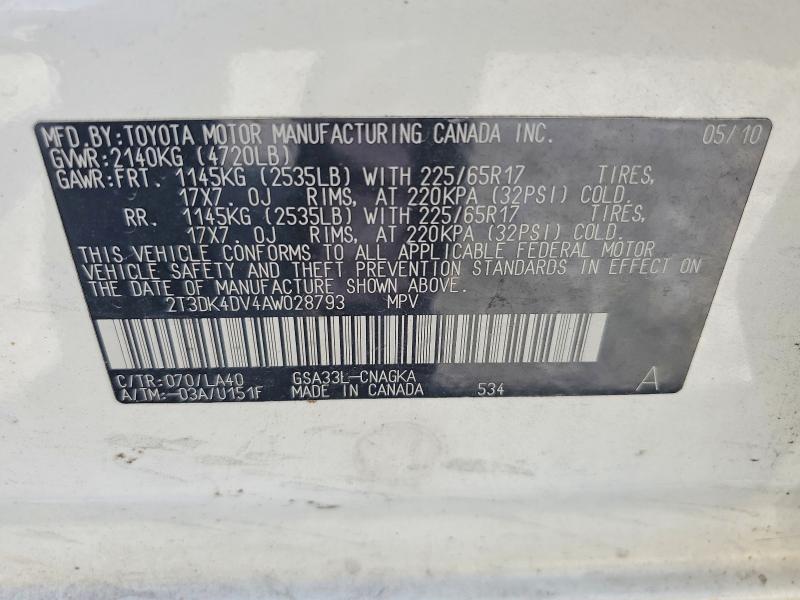 Продажа на аукционе авто 2010 Toyota Rav4, vin: 2T3DK4DV4AW028793, номер лота: 55210996