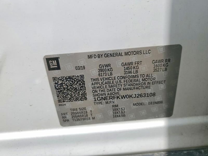 54248126 :رقم المزاد ، 1GNERFKW0KJ263108 vin ، 2019 Chevrolet Traverse مزاد بيع
