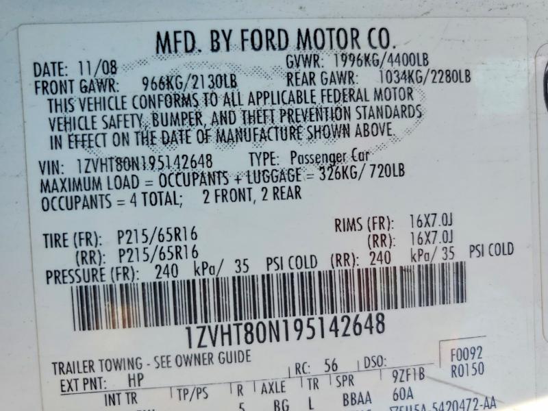 Продажа на аукционе авто 2009 Ford Mustang, vin: 1ZVHT80N195142648, номер лота: 53661676