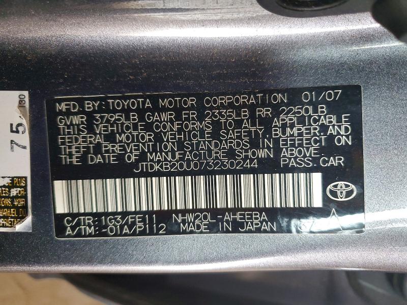 Aukcja sprzedaży 2007 Toyota Prius, vin: JTDKB20U073230244, numer aukcji: 54009086