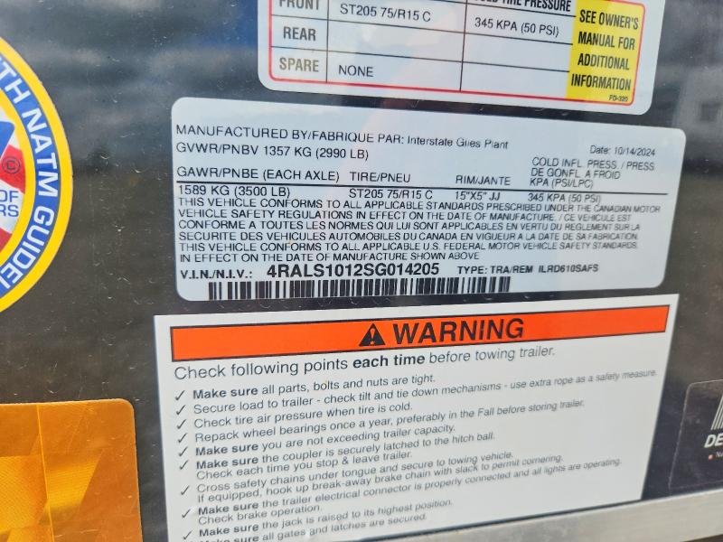 Продажа на аукционе авто 2025 Interstate West Trailer, vin: 4RALS1012SG014205, номер лота: 53080376