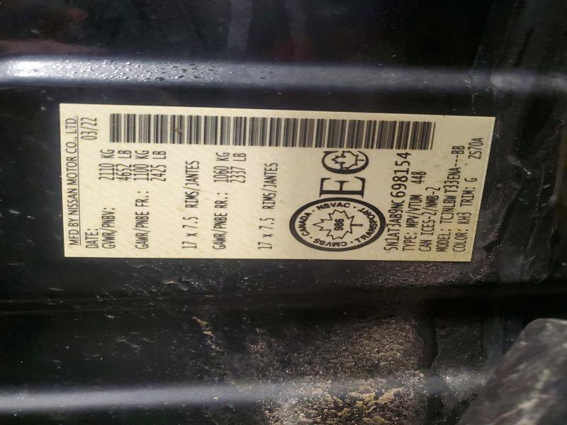 53187296 :رقم المزاد ، 5N1AT3AB9NC698154 vin ، 2022 Nissan Rogue مزاد بيع