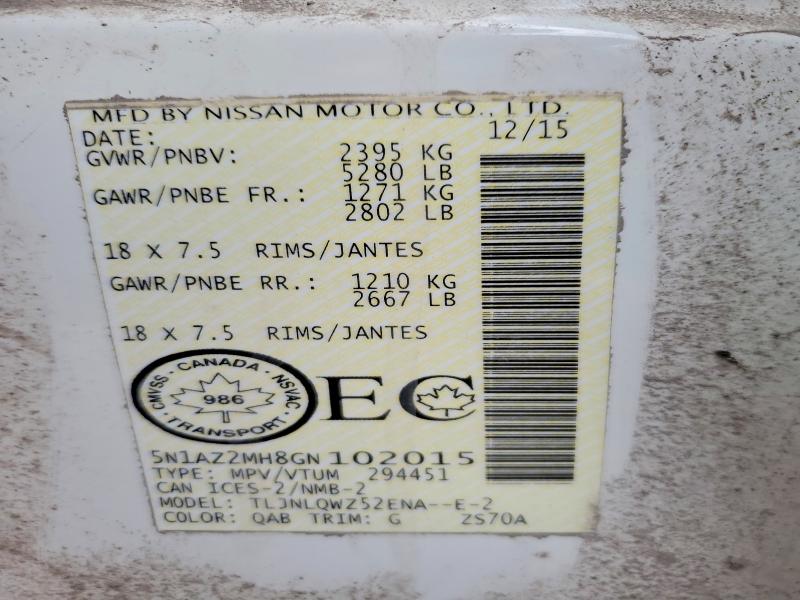 Aukcja sprzedaży 2016 Nissan Murano, vin: 5N1AZ2MH8GN102015, numer aukcji: 53769976