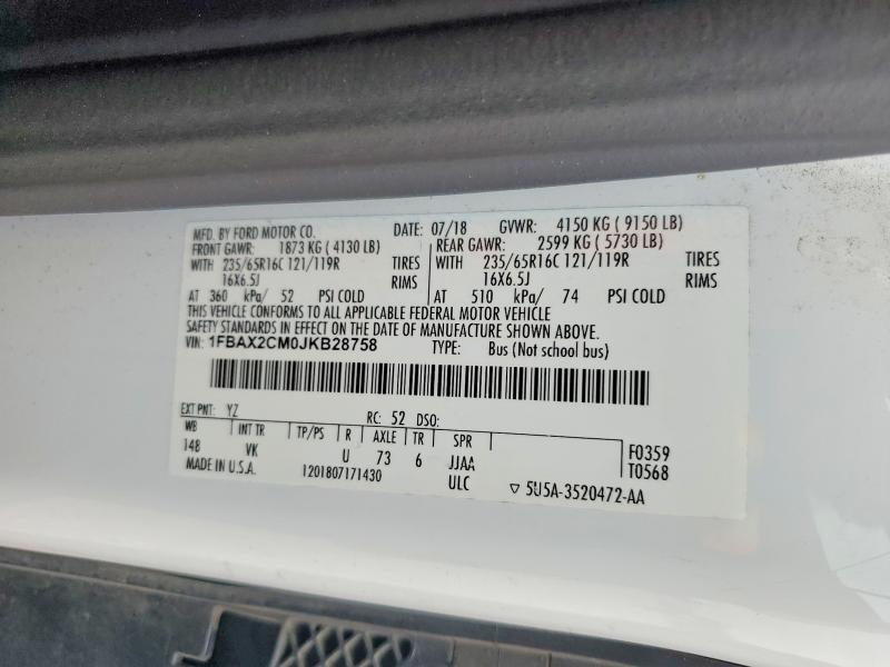Продаж на аукціоні авто 2018 Ford Transit, vin: 1FBAX2CM0JKB28758, номер лоту: 53007296