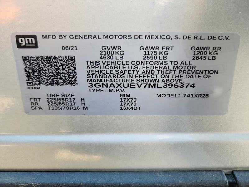 54871346 :رقم المزاد ، 3GNAXUEV7ML396374 vin ، 2021 Chevrolet Equinox مزاد بيع