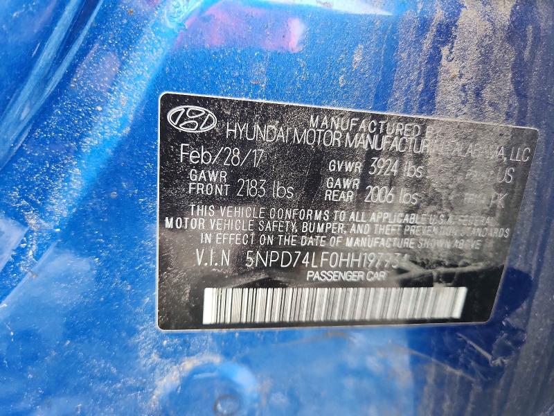 2017 Hyundai Elantra მანქანა იყიდება აუქციონზე, vin: 5NPD74LF0HH197934, აუქციონის ნომერი: 52303056