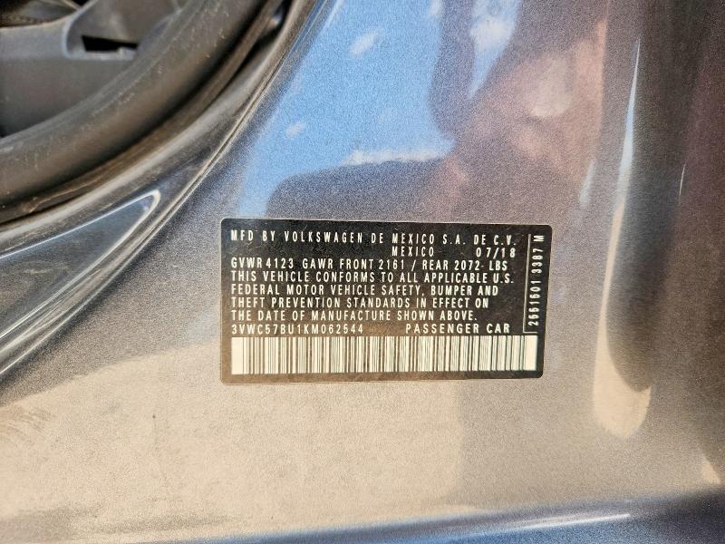 52817726 :رقم المزاد ، 3VWC57BU1KM062544 vin ، 2019 Volkswagen Jetta مزاد بيع