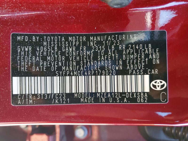 Aukcja sprzedaży 2024 Toyota Corolla, vin: 5YFP4MCE4RP179020, numer aukcji: 52330916