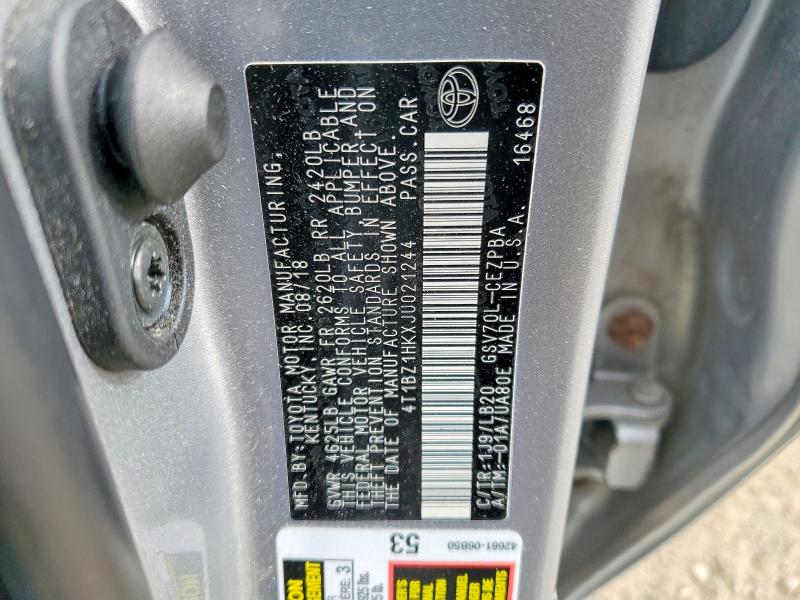 2018 Toyota Camry მანქანა იყიდება აუქციონზე, vin: 4T1BZ1HKXJU021244, აუქციონის ნომერი: 53813126