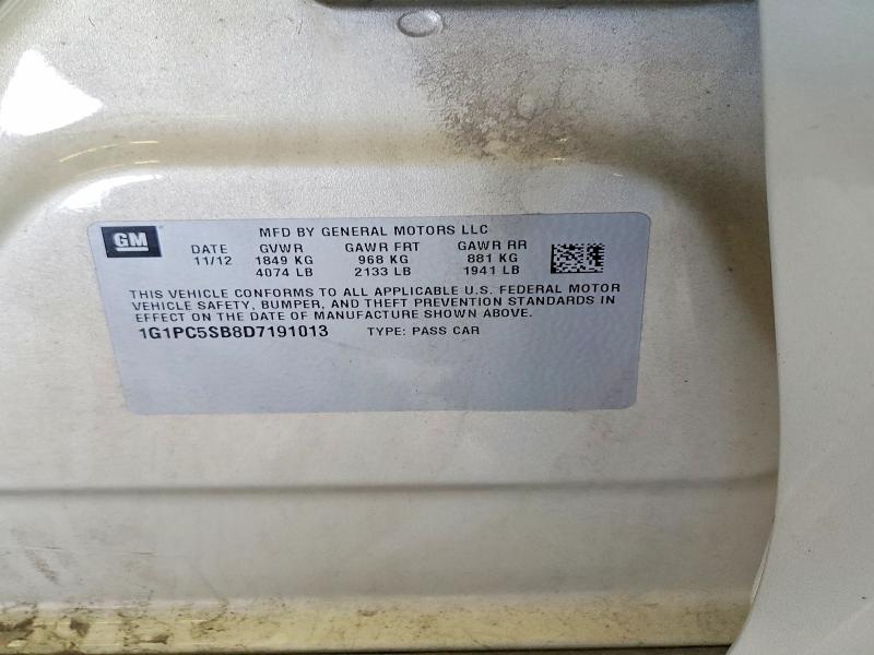 53234086 :رقم المزاد ، 1G1PC5SB8D7191013 vin ، 2013 Chevrolet Cruze مزاد بيع
