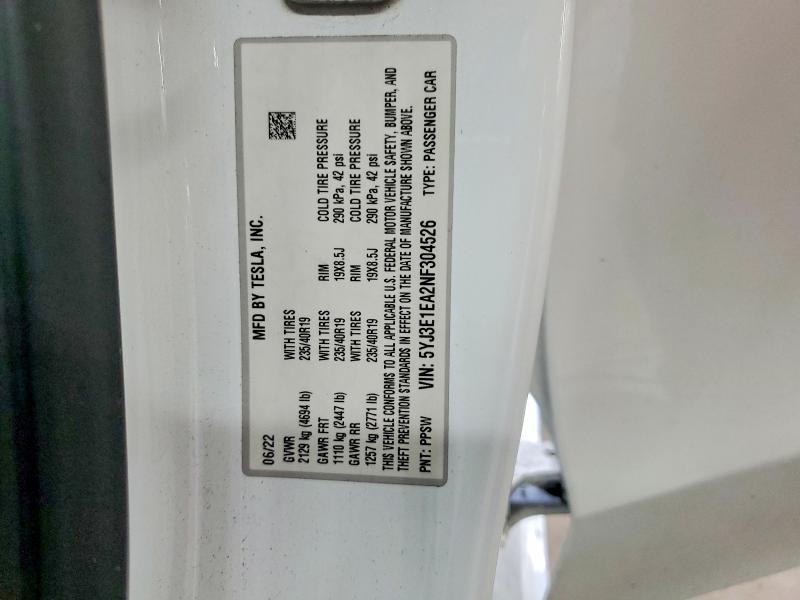 Продажа на аукционе авто 2022 Tesla Model 3, vin: 5YJ3E1EA2NF304526, номер лота: 55055036