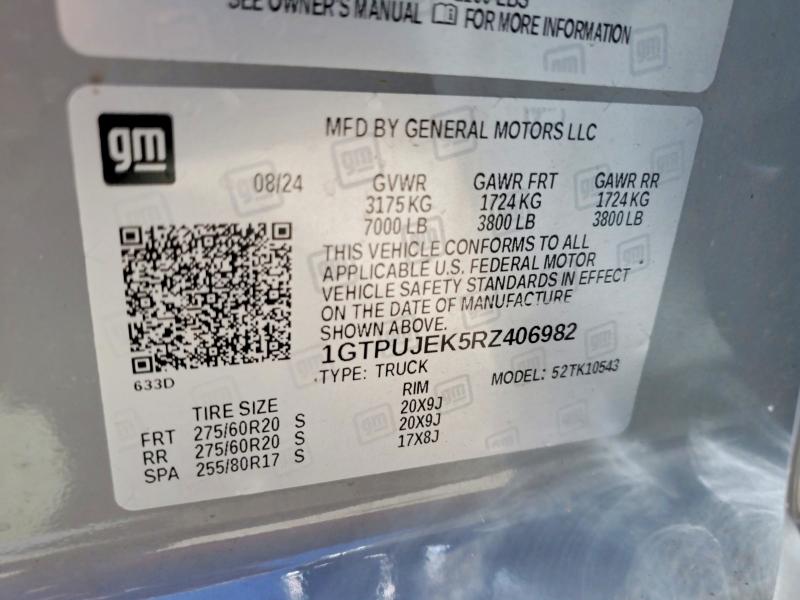50365686 :رقم المزاد ، 1GTPUJEK5RZ406982 vin ، 2024 Gmc Sierra مزاد بيع