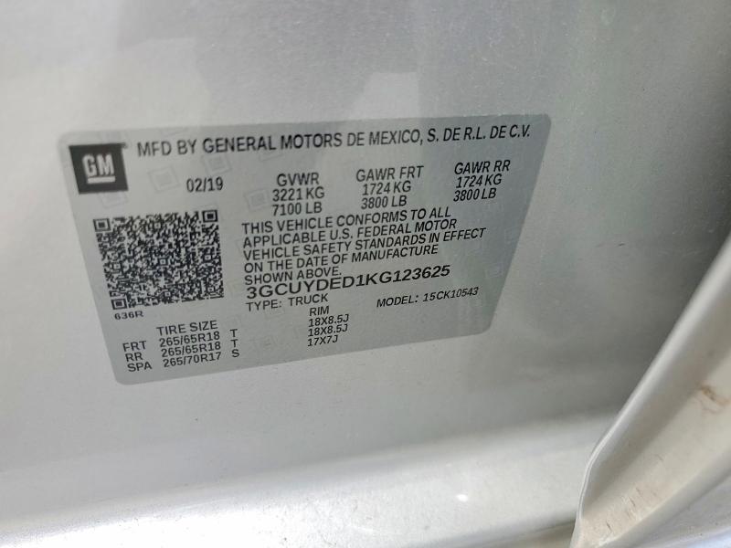 Aukcja sprzedaży 2019 Chevrolet Silverado, vin: 3GCUYDED1KG123625, numer aukcji: 54660276