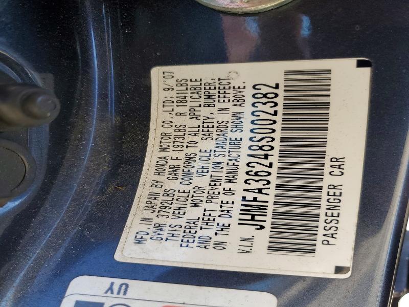 Aukcja sprzedaży 2008 Honda Civic, vin: JHMFA36248S002382, numer aukcji: 54071836