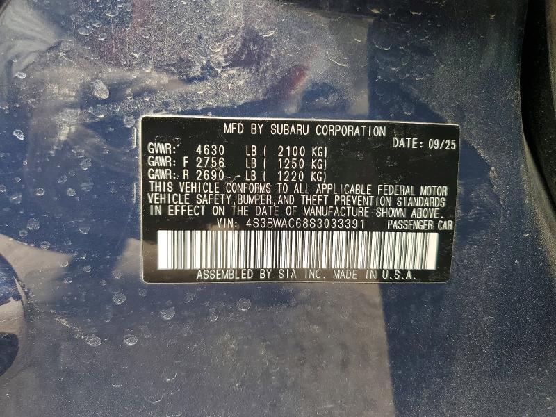 54772636 :رقم المزاد ، 4S3BWAC68S3033391 vin ، 2025 Subaru Legacy مزاد بيع