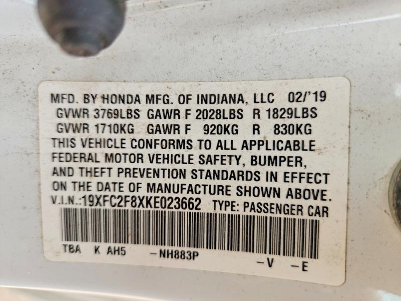 Aukcja sprzedaży 2019 Honda Civic, vin: 19XFC2F8XKE023662, numer aukcji: 54713996
