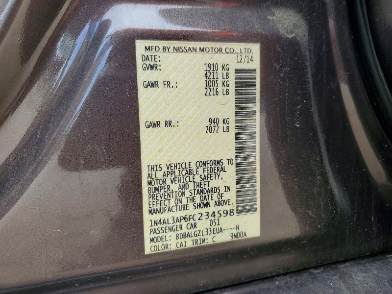 Продажа на аукционе авто 2015 Nissan Altima, vin: 1N4AL3AP6FC234598, номер лота: 52568316