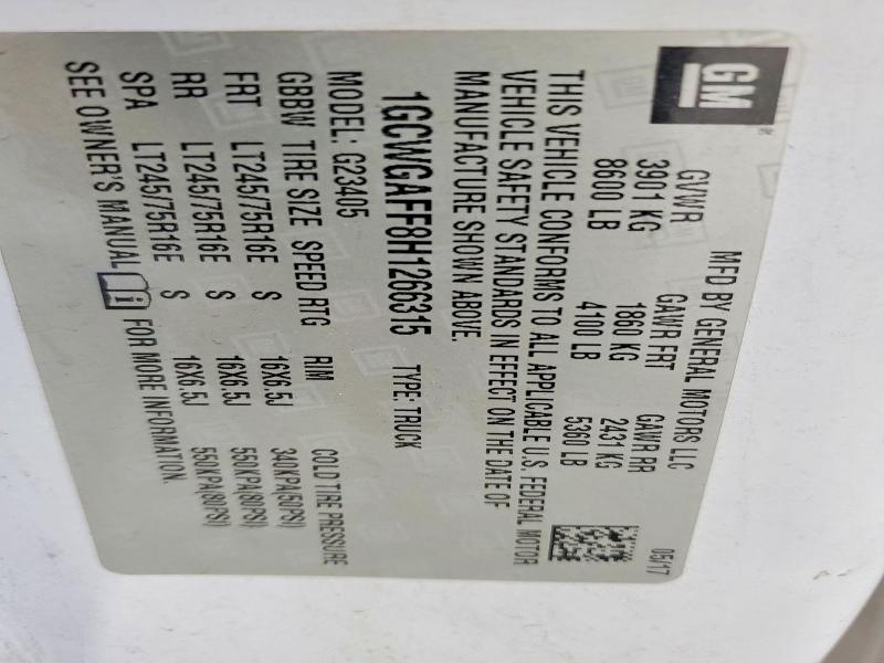 2017 Chevrolet Express G2500 მანქანა იყიდება აუქციონზე, vin: 1GCWGAFF8H1266315, აუქციონის ნომერი: 53448236