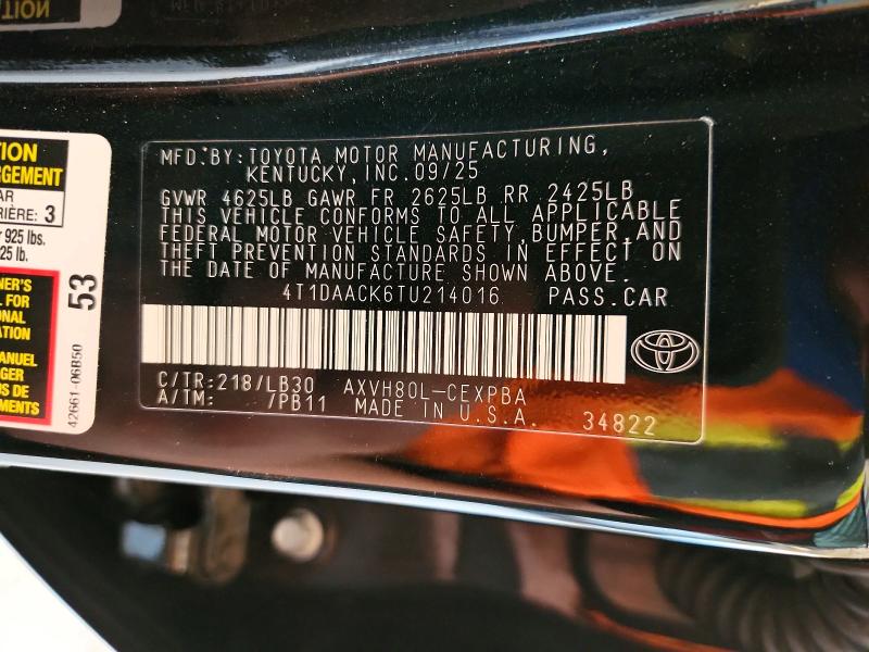 Aukcja sprzedaży 2026 Toyota Camry, vin: 4T1DAACK6TU214016, numer aukcji: 53897186