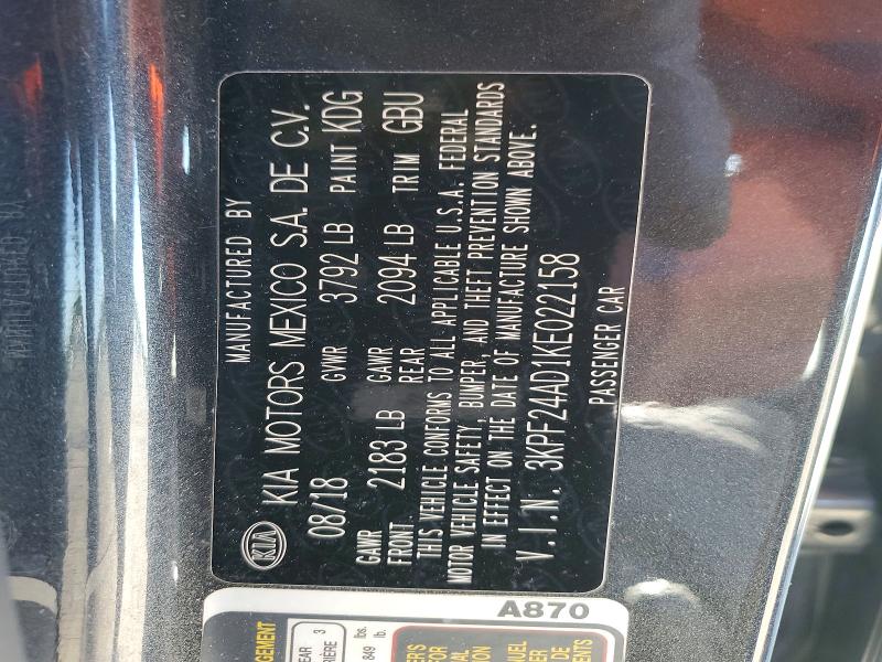 52191136 :رقم المزاد ، 3KPF24AD1KE022158 vin ، 2019 Kia Forte مزاد بيع