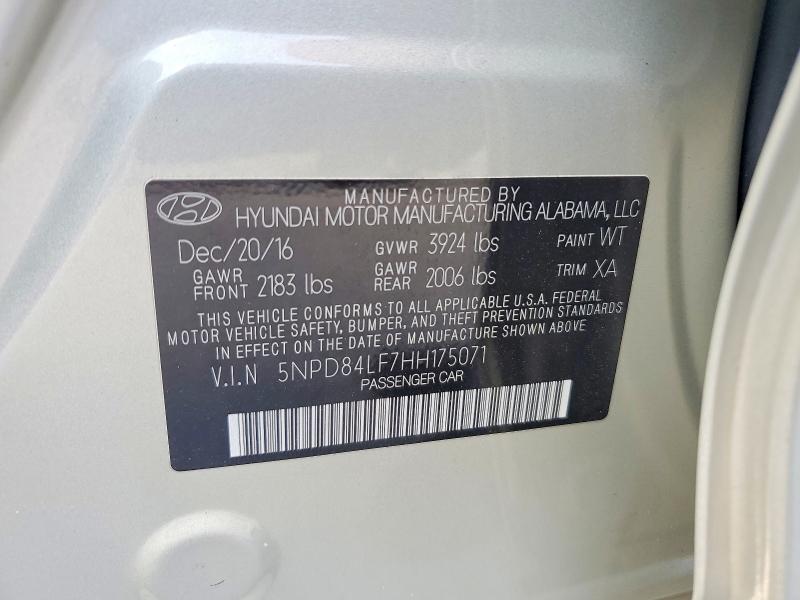 2017 Hyundai Elantra მანქანა იყიდება აუქციონზე, vin: 5NPD84LF7HH175071, აუქციონის ნომერი: 54122936