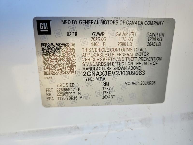 Продаж на аукціоні авто 2018 Chevrolet Equinox, vin: 2GNAXJEV3J6309083, номер лоту: 51849666