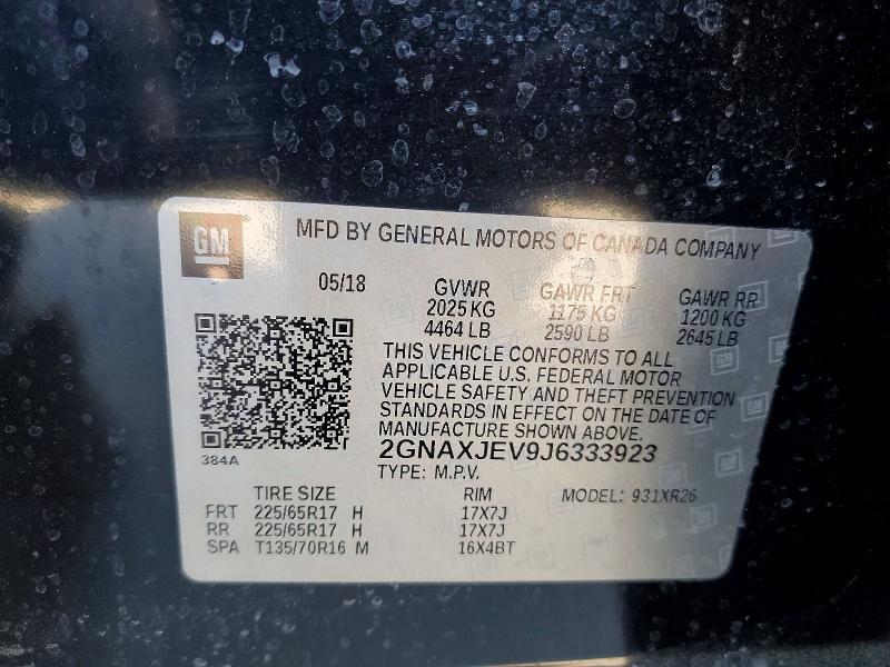 Продаж на аукціоні авто 2018 Chevrolet Equinox, vin: 2GNAXJEV9J6333923, номер лоту: 54991056