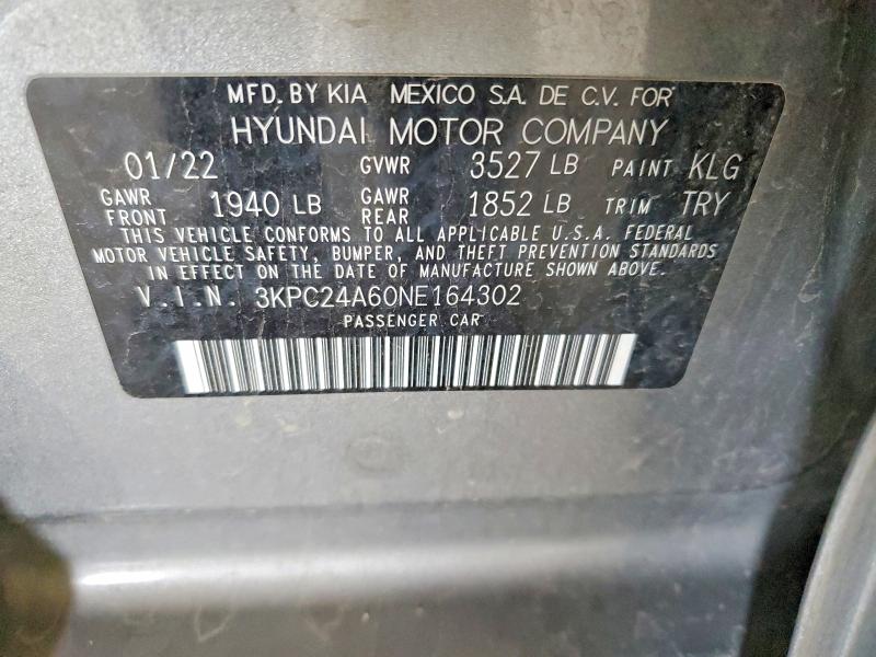 Aukcja sprzedaży 2022 Hyundai Accent, vin: 3KPC24A60NE164302, numer aukcji: 54306616