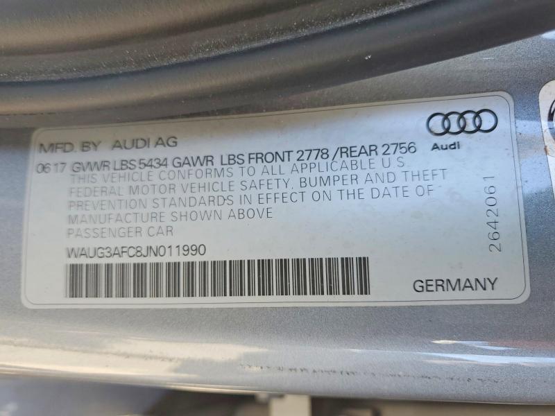 2018 Audi A6 მანქანა იყიდება აუქციონზე, vin: WAUG3AFC8JN011990, აუქციონის ნომერი: 54825606