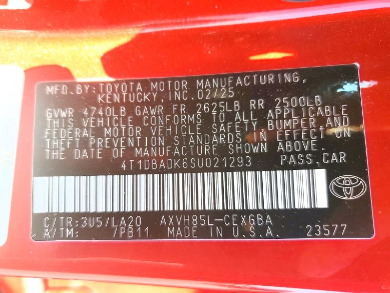 Aukcja sprzedaży 2025 Toyota Camry, vin: 4T1DBADK6SU021293, numer aukcji: 54543076