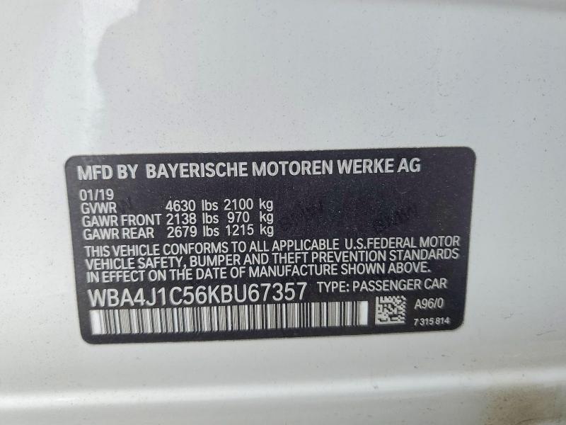 55175346 :رقم المزاد ، WBA4J1C56KBU67357 vin ، 2019 Bmw 430i مزاد بيع
