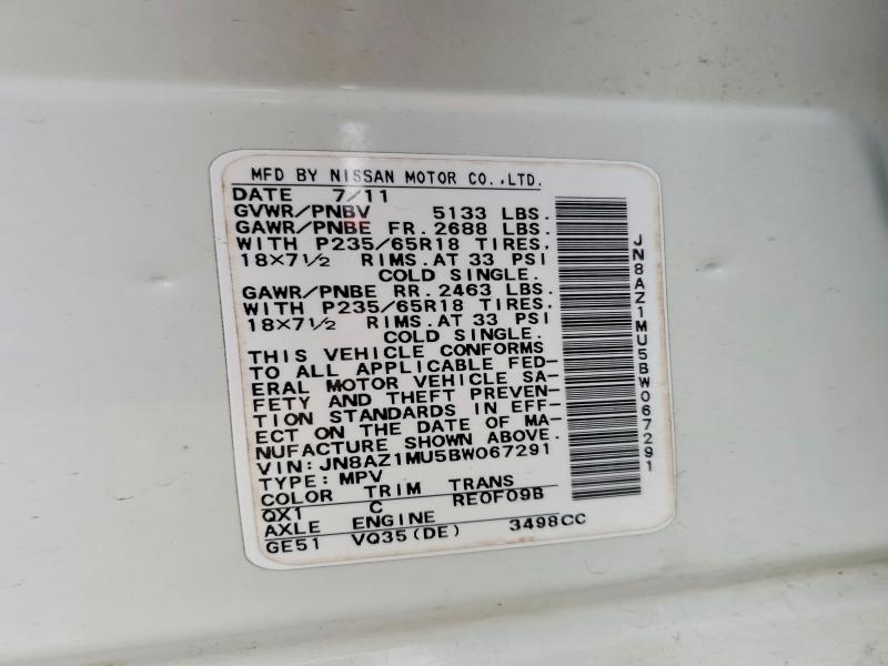 Продаж на аукціоні авто 2011 Nissan Murano, vin: JN8AZ1MU5BW067291, номер лоту: 52508126