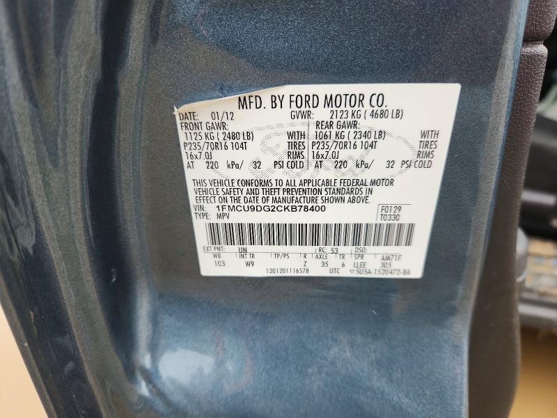 54065856 :رقم المزاد ، 1FMCU9DG2CKB78400 vin ، 2012 Ford Escape مزاد بيع