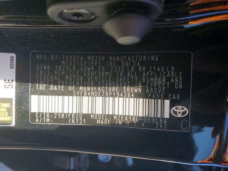 Aukcja sprzedaży 2024 Toyota Corolla, vin: 5YFB4MDE7RP194264, numer aukcji: 52716626